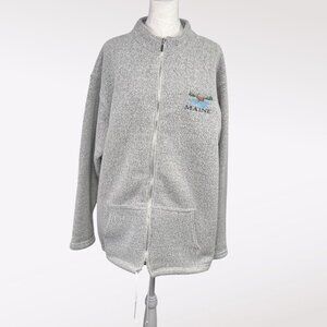 Vintage Full Zip Fleece Jacket Made in USA Gray Maine Moose Embroidery Size Lg